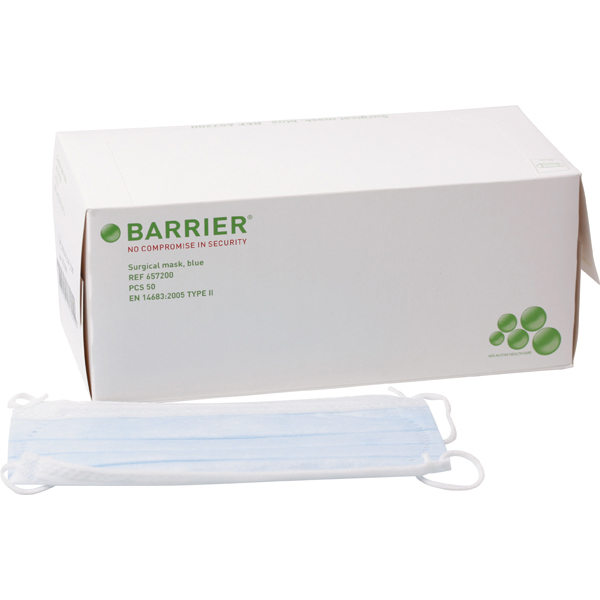 Barrier mundbind type II m/elastik, blå , 50 stk