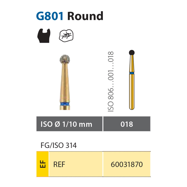 Diatech diamant rund FG G801-018-XF, gul, 5 stk.