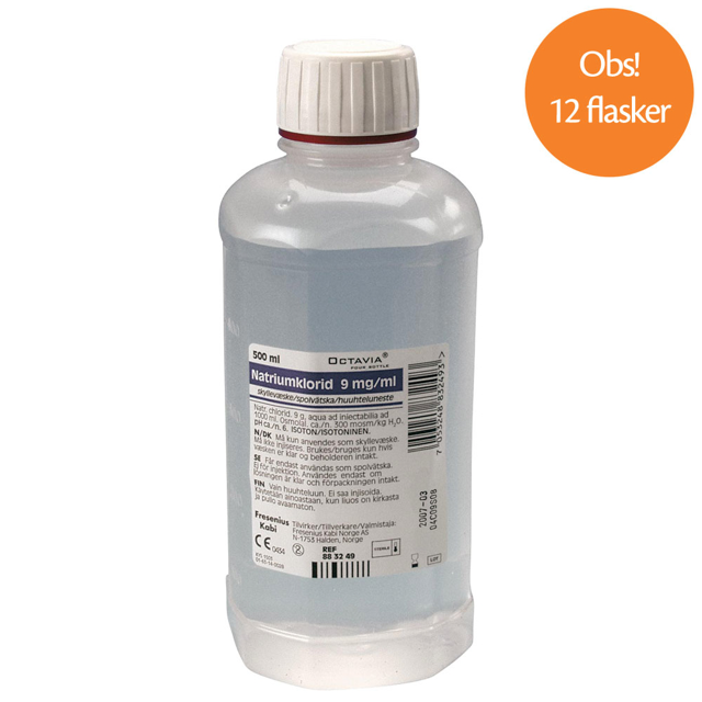 Oktavia natriumklorid 0,9% i flaske, sterilt ,12 x 500 ml