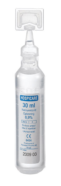 Hospicare natriumklorid 0,9% i pipetteflaske, sterilt, 20 x 30 ml