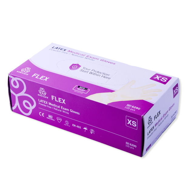 Udgået - Evercare Flex handsker latex PF str. XS, 100 stk.