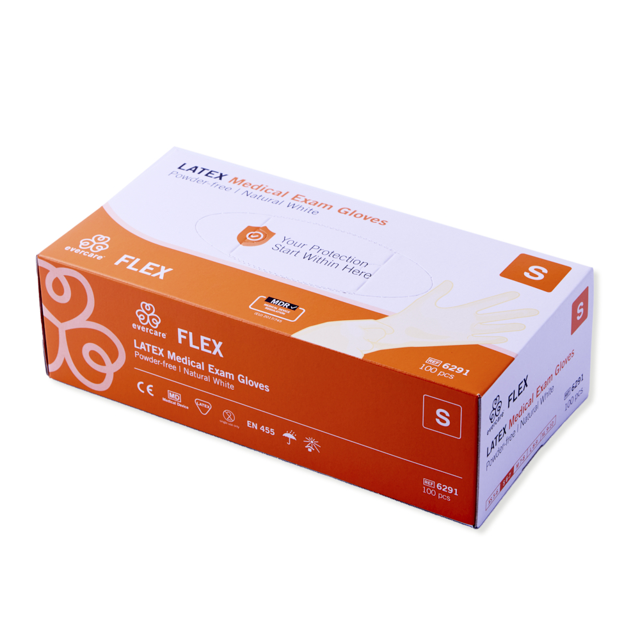Udgået - Evercare Flex handsker latex PF str. S, 100 stk.