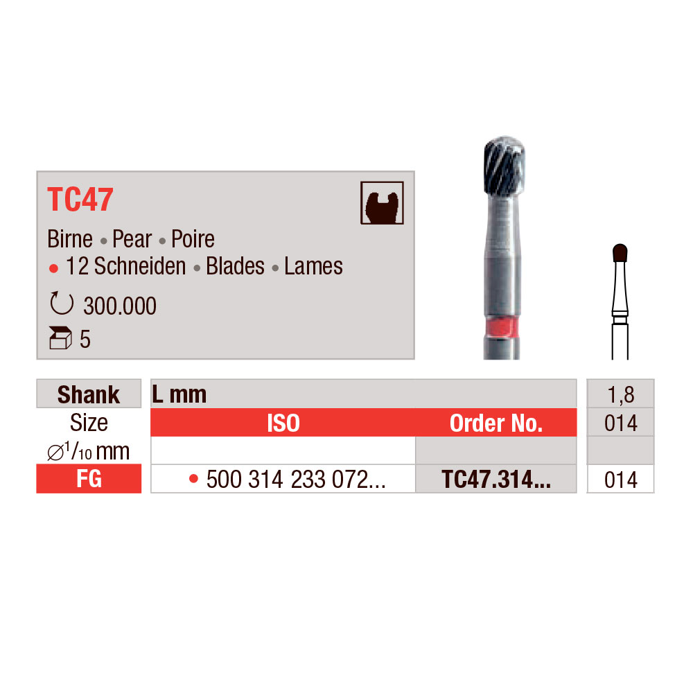 Edenta HM finerbor pære FG TC47/014, rød, 5 stk
