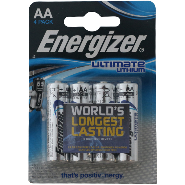 Energizer Lithium batteri , 1,5V AA, 4 stk.
